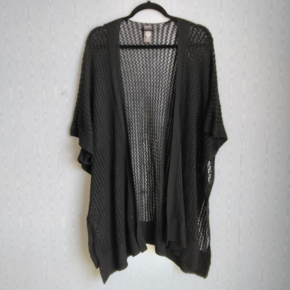 Vince Camuto One Size Open Knit Cardigan‎ Short Sleeve Black Lagenlook Boho Swim
